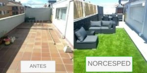Antes y después con césped artificial